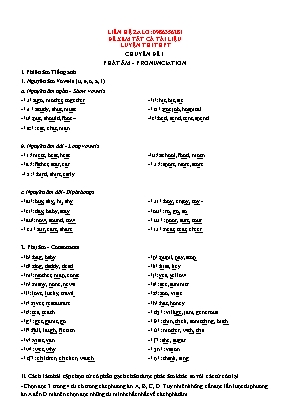 Luyện thi THPT môn Tiếng Anh - Chuyên đề 1 Phát âm - Pronunciation